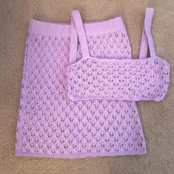 For Love & Lemons SET Charlotte Mini Skirt Crop Bra Top Purple Lavender Knit - Picture 4 of 13